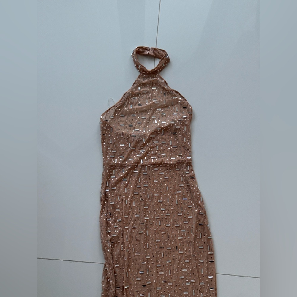 Nude mesh embellished halter gown - Picture 6 of 6